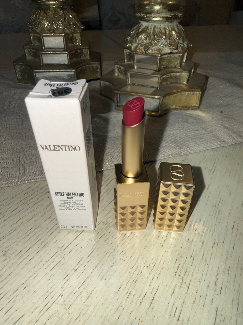 Valentino Matte Lipstick in Rose Pink with Gold Studded Case shade